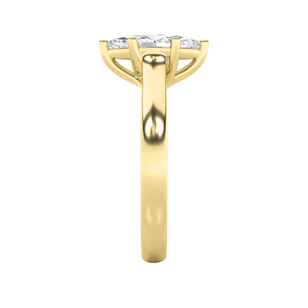 2Cttw Marquise Shaped Lab Grown Diamond (F/VS) Plain Cathedral Trellis Shank Solitaire Engagement Ring in 14K Gold
