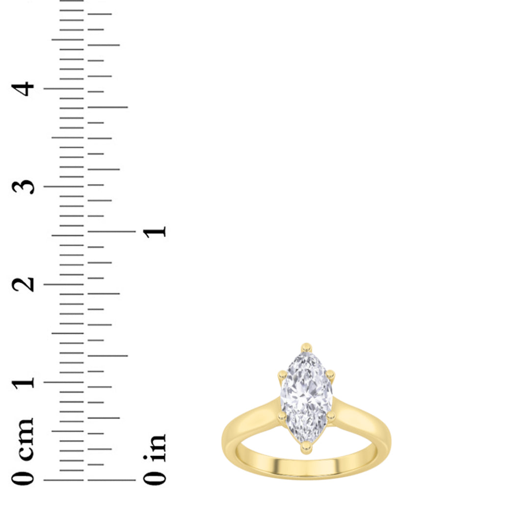 2Cttw Marquise Shaped Lab Grown Diamond (F/VS) Plain Cathedral Trellis Shank Solitaire Engagement Ring in 14K Gold