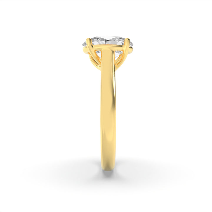 1CTW Oval Shaped Lab Grown Diamond (F/VS) Plain Cathedral Trellis Shank Solitaire Engagement Ring in 14K Gold