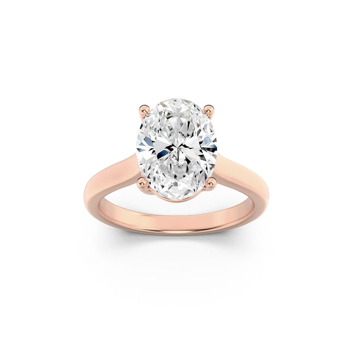 1CTW Oval Shaped Lab Grown Diamond (F/VS) Plain Cathedral Trellis Shank Solitaire Engagement Ring in 14K Gold