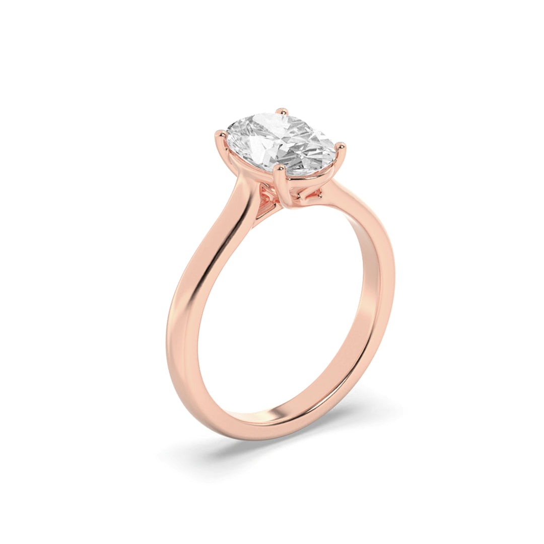 2Cttw Oval Shaped Lab Grown Diamond (F/VS) Plain Cathedral Trellis Shank Solitaire Engagement Ring in 14K Gold