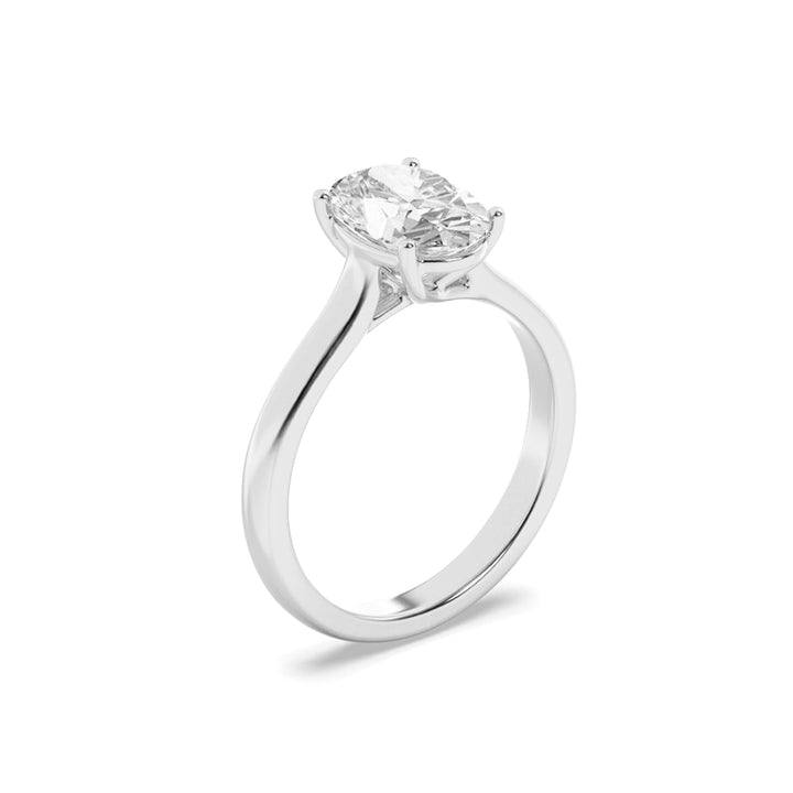 2.5Cttw Oval Shaped Lab Grown Diamond (F/VS) Plain Cathedral Trellis Shank Solitaire Engagement Ring in 14K Gold