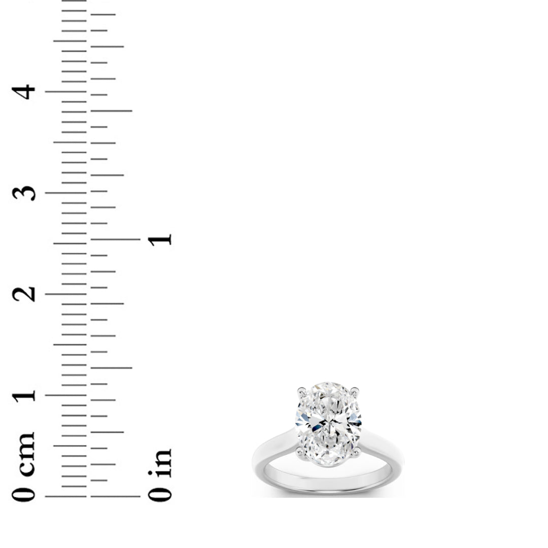 2.5Cttw Oval Shaped Lab Grown Diamond (F/VS) Plain Cathedral Trellis Shank Solitaire Engagement Ring in 14K Gold