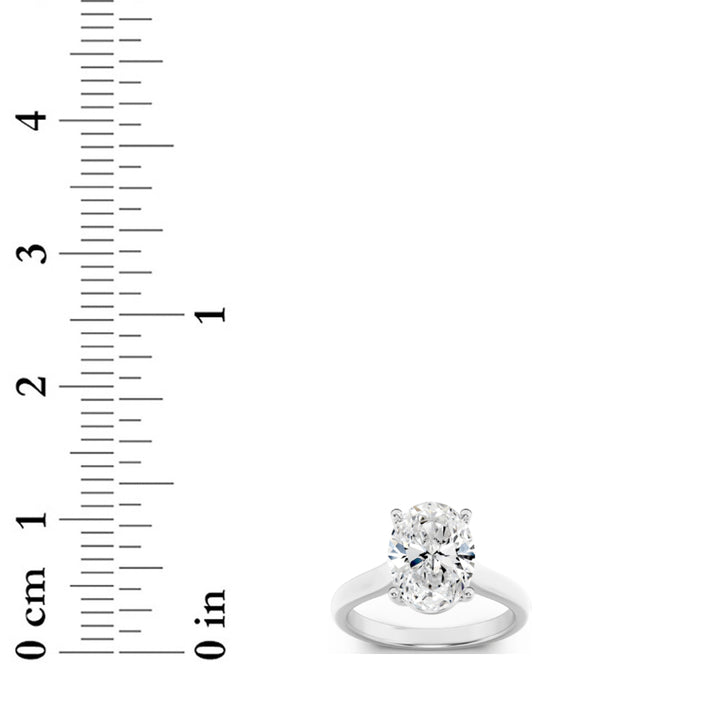 2.5Cttw Oval Shaped Lab Grown Diamond (F/VS) Plain Cathedral Trellis Shank Solitaire Engagement Ring in 14K Gold