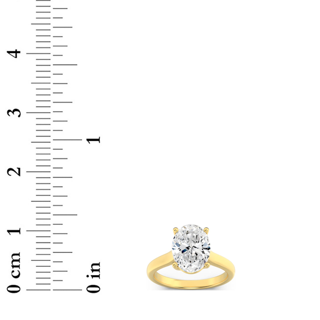 2.5Cttw Oval Shaped Lab Grown Diamond (G/VS) Plain Cathedral Trellis Shank Solitaire Engagement Ring in 14K Gold