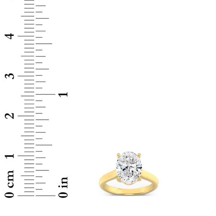 2.5Cttw Oval Shaped Lab Grown Diamond (G/VS) Plain Cathedral Trellis Shank Solitaire Engagement Ring in 14K Gold