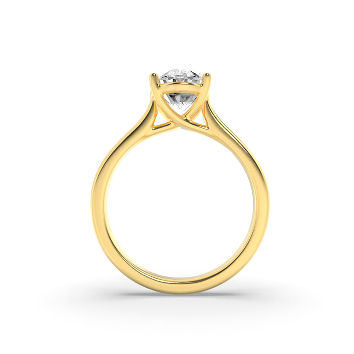 3Cttw Oval Shaped Lab Grown Diamond (F/VS) Plain Cathedral Trellis Shank Solitaire Engagement Ring in 14K Gold