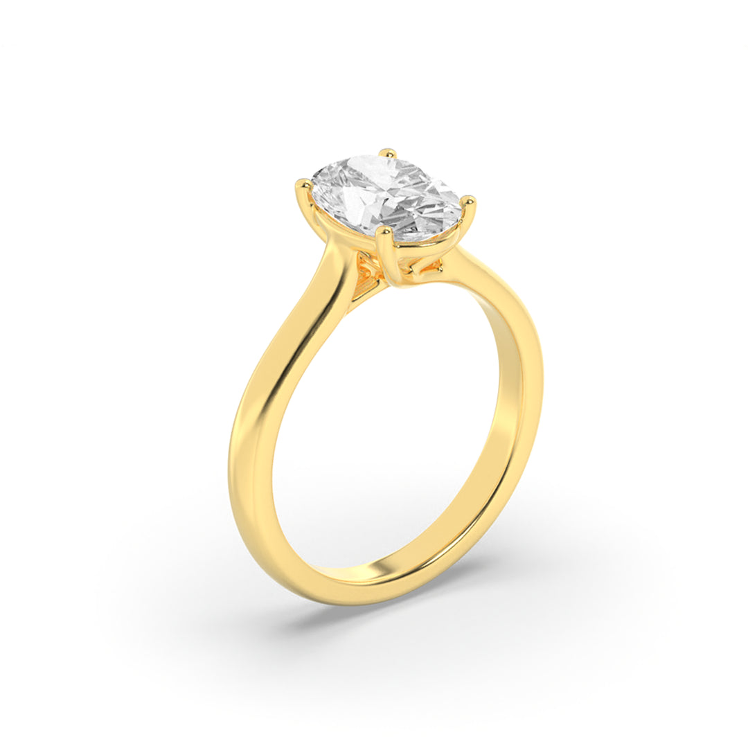 3Cttw Oval Shaped Lab Grown Diamond (G/VS) Plain Cathedral Trellis Shank Solitaire Engagement Ring in 14K Gold