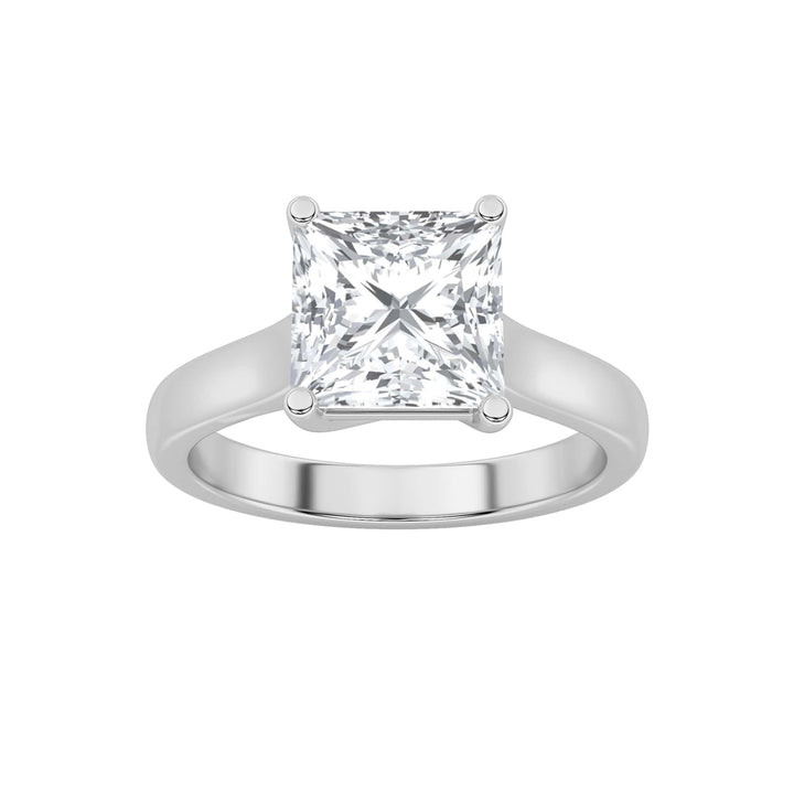 1CTW Princess Shaped Lab Grown Diamond (F/VS) Plain Cathedral Trellis Shank Solitaire Engagement Ring in 14K Gold