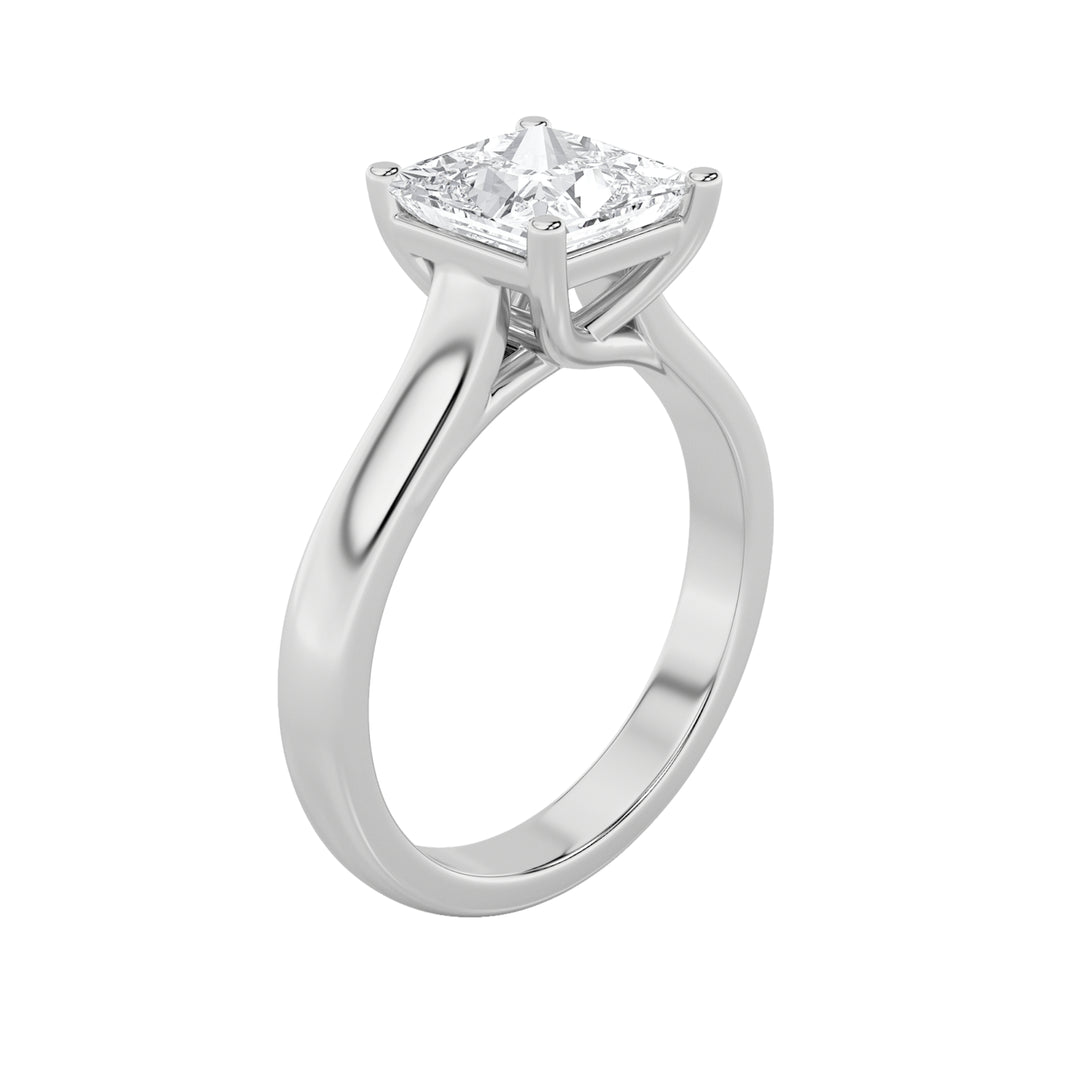 1CTW Princess Shaped Lab Grown Diamond (F/VS) Plain Cathedral Trellis Shank Solitaire Engagement Ring in 14K Gold