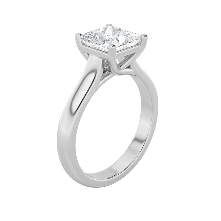 1CTW Princess Shaped Lab Grown Diamond (F/VS) Plain Cathedral Trellis Shank Solitaire Engagement Ring in 14K Gold