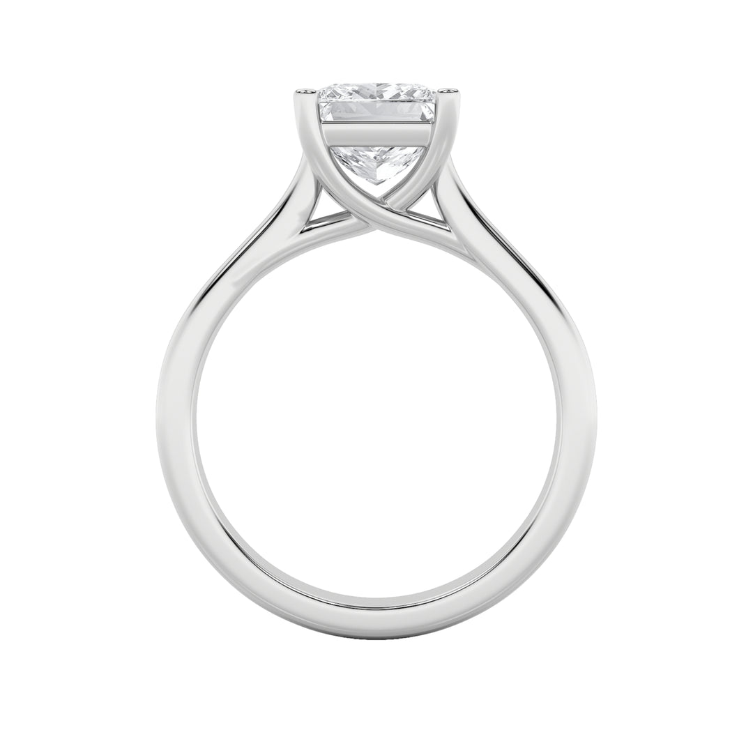 1CTW Princess Shaped Lab Grown Diamond (F/VS) Plain Cathedral Trellis Shank Solitaire Engagement Ring in 14K Gold