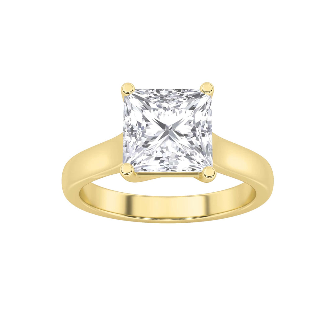 1CTW Princess Shaped Lab Grown Diamond (F/VS) Plain Cathedral Trellis Shank Solitaire Engagement Ring in 14K Gold