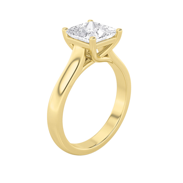 1CTW Princess Shaped Lab Grown Diamond (F/VS) Plain Cathedral Trellis Shank Solitaire Engagement Ring in 14K Gold