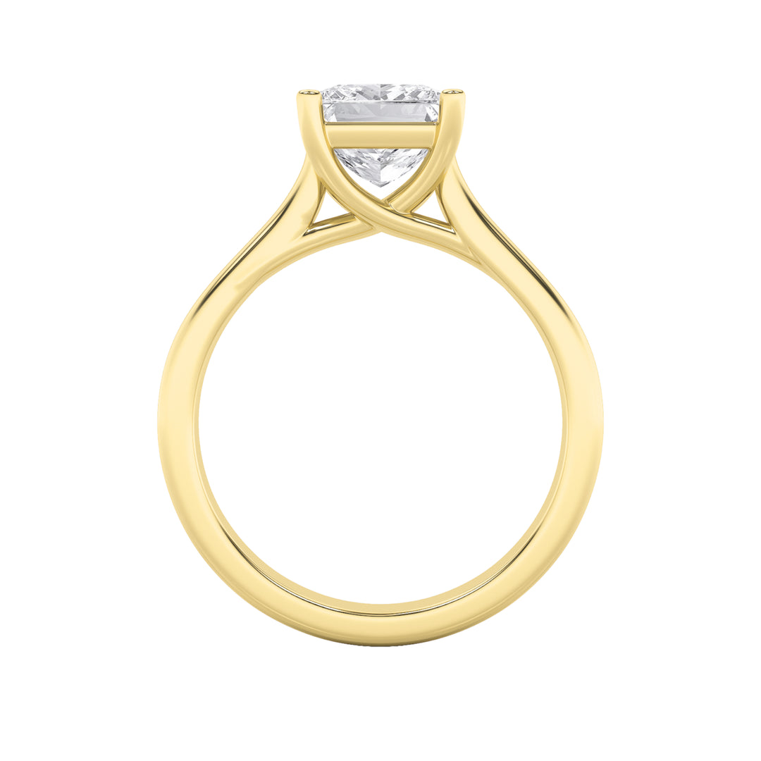 1CTW Princess Shaped Lab Grown Diamond (F/VS) Plain Cathedral Trellis Shank Solitaire Engagement Ring in 14K Gold