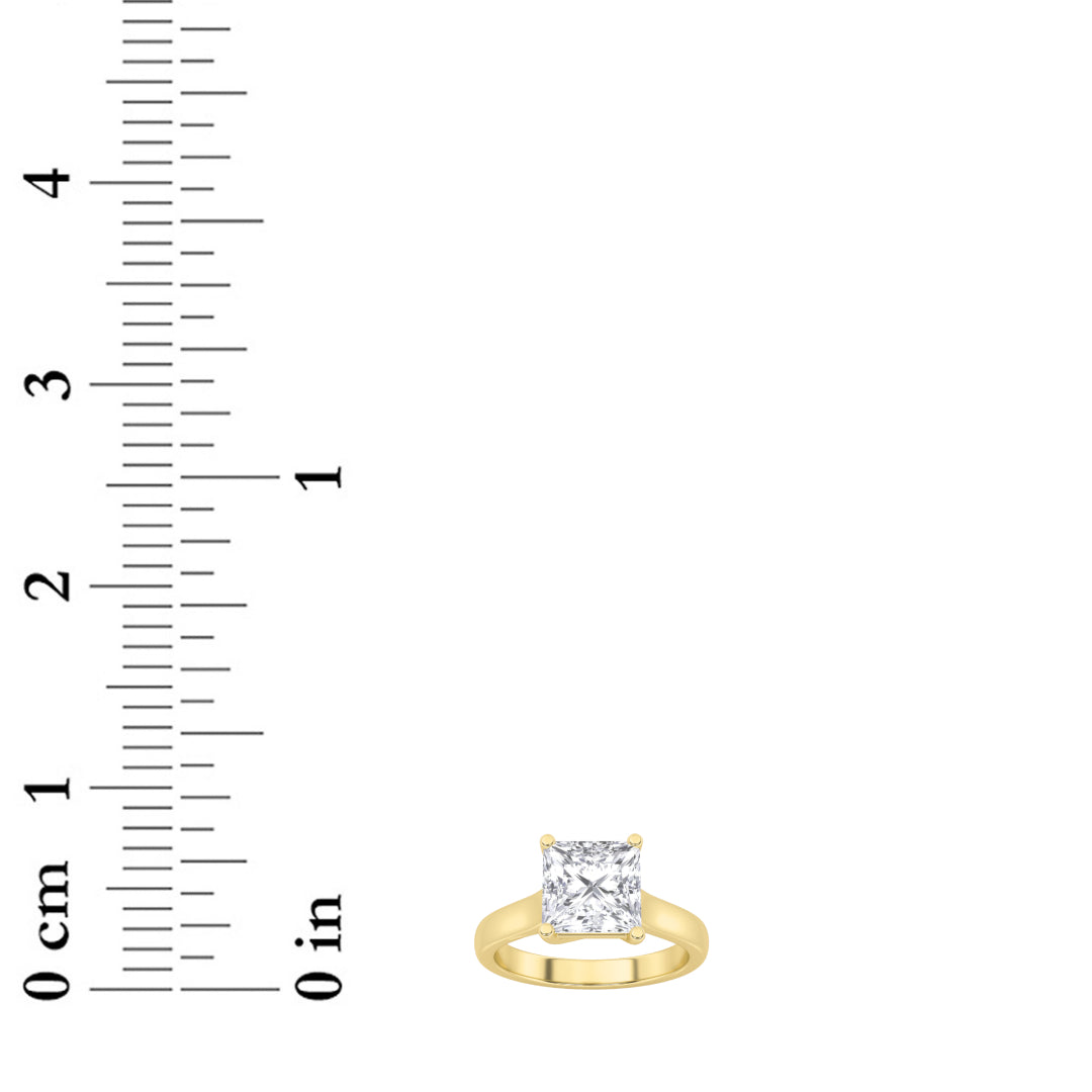 3Cttw Princess Shaped Lab Grown Diamond (F/VS) Plain Cathedral Trellis Shank Solitaire Engagement Ring in 14K Gold