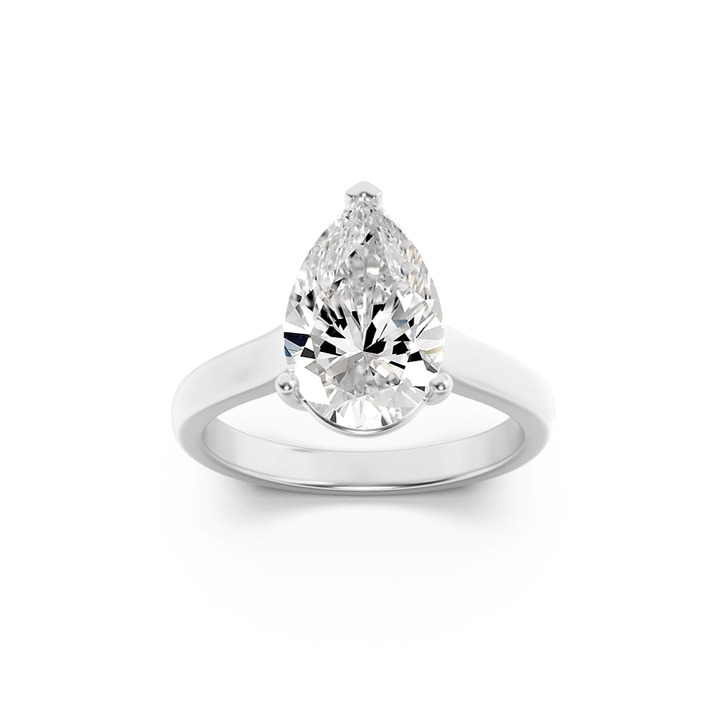1CTW Pear Shaped Lab Grown Diamond (F/VS) Plain Cathedral Trellis Shank Solitaire Engagement Ring in 14K Gold