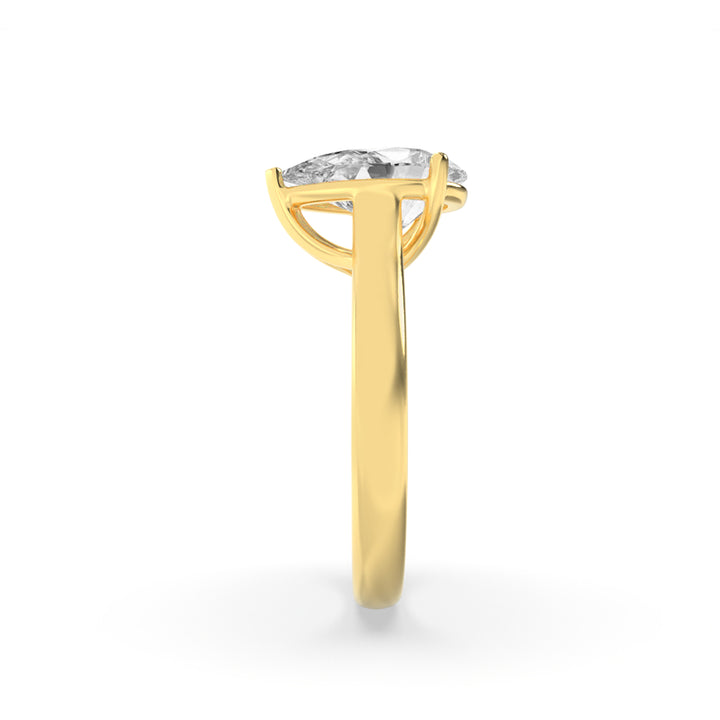 1CTW Pear Shaped Lab Grown Diamond (G/VS) Plain Cathedral Trellis Shank Solitaire Engagement Ring in 14K Gold