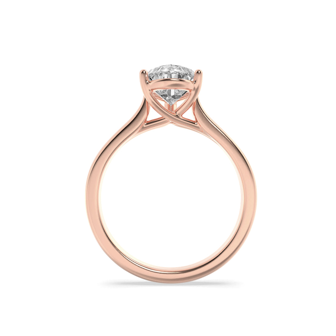 1CTW Pear Shaped Lab Grown Diamond (G/VS) Plain Cathedral Trellis Shank Solitaire Engagement Ring in 14K Gold