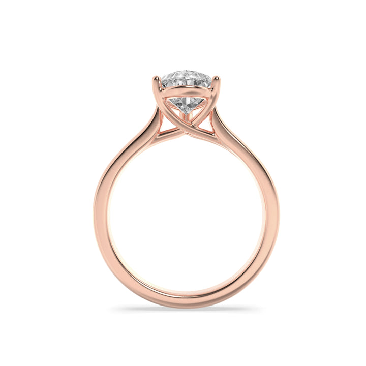 1CTW Pear Shaped Lab Grown Diamond (G/VS) Plain Cathedral Trellis Shank Solitaire Engagement Ring in 14K Gold
