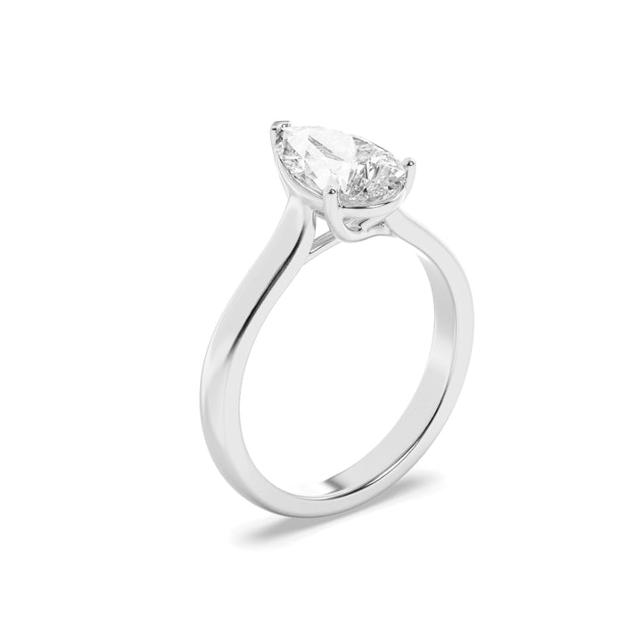 2Cttw Pear Shaped Lab Grown Diamond (F/VS) Plain Cathedral Trellis Shank Solitaire Engagement Ring in 14K Gold