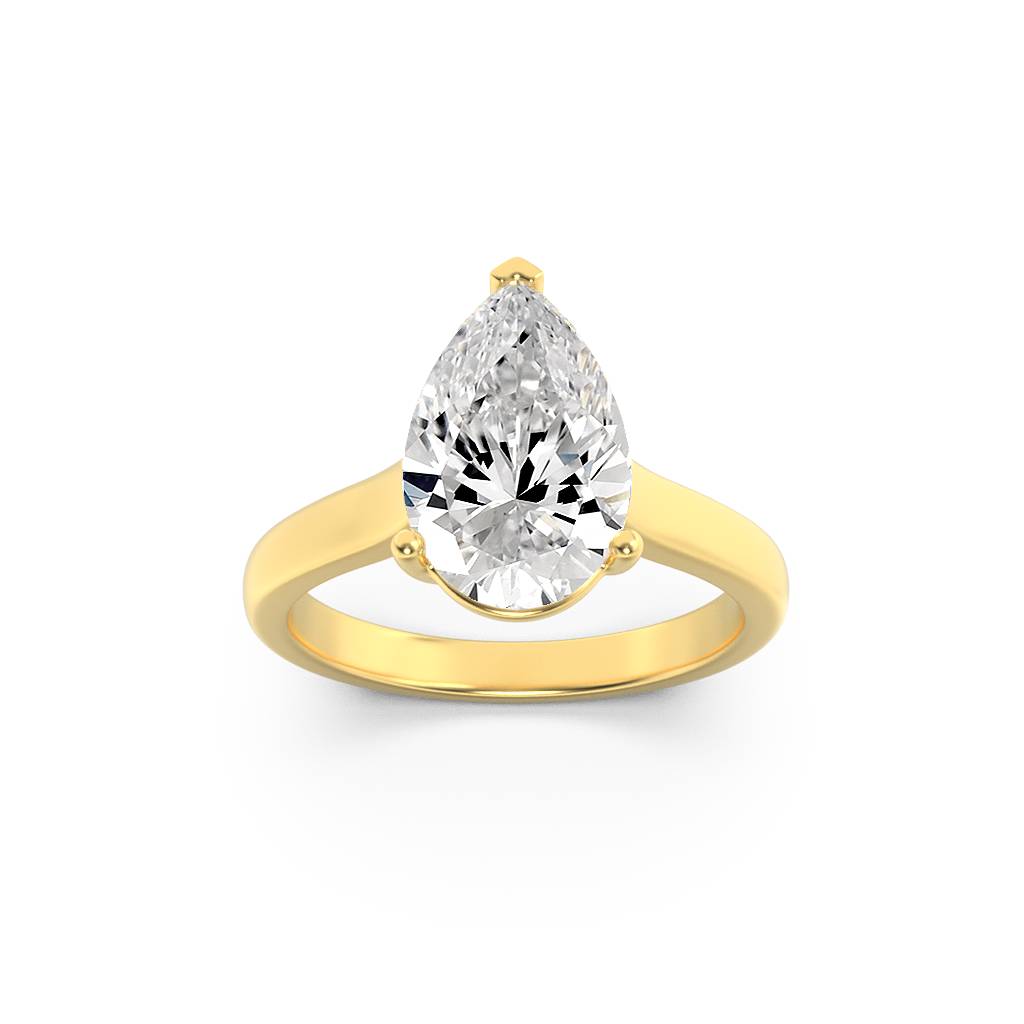2Cttw Pear Shaped Lab Grown Diamond (F/VS) Plain Cathedral Trellis Shank Solitaire Engagement Ring in 14K Gold