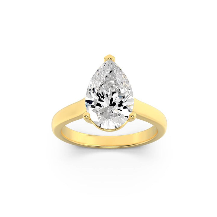 2Cttw Pear Shaped Lab Grown Diamond (F/VS) Plain Cathedral Trellis Shank Solitaire Engagement Ring in 14K Gold