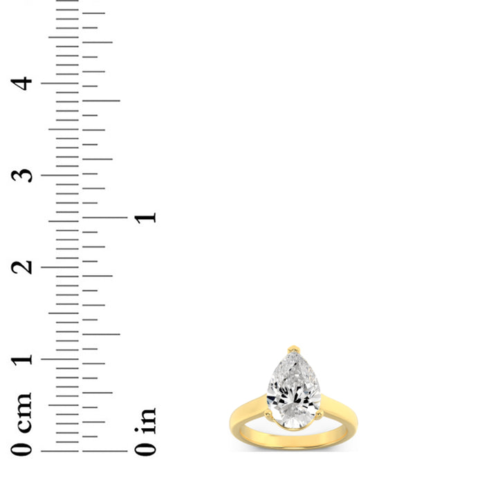 2Cttw Pear Shaped Lab Grown Diamond (F/VS) Plain Cathedral Trellis Shank Solitaire Engagement Ring in 14K Gold