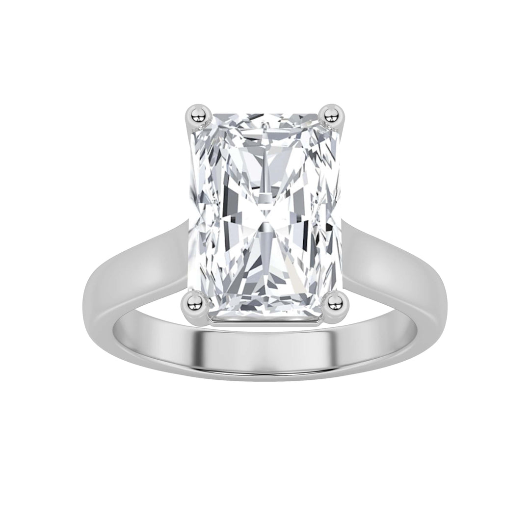 1CTW Radiant Shaped Lab Grown Diamond (F/VS) Plain Cathedral Trellis Shank Solitaire Engagement Ring in 14K Gold