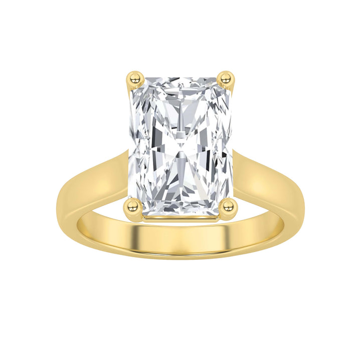 1CTW Radiant Shaped Lab Grown Diamond (F/VS) Plain Cathedral Trellis Shank Solitaire Engagement Ring in 14K Gold
