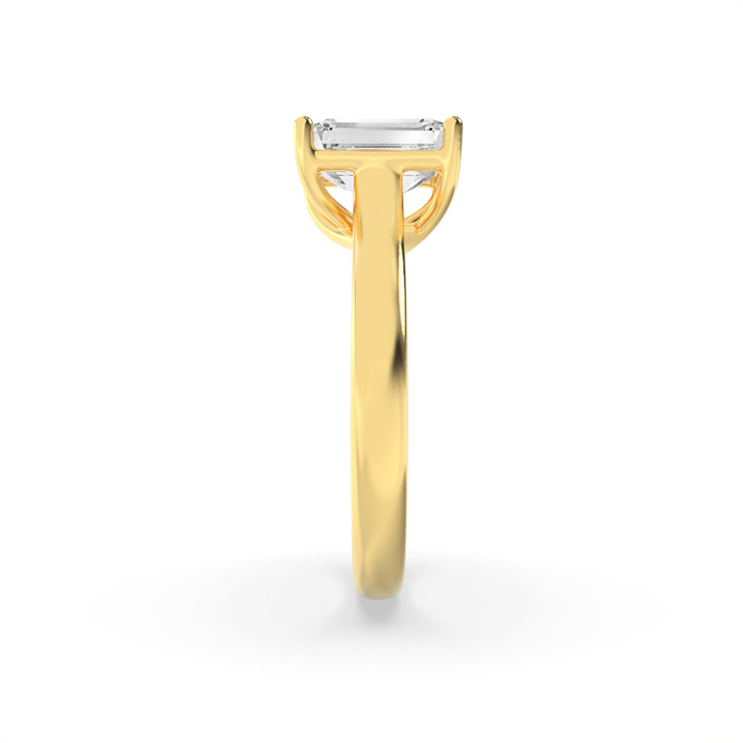 1CTW Radiant Shaped Lab Grown Diamond (F/VS) Plain Cathedral Trellis Shank Solitaire Engagement Ring in 14K Gold