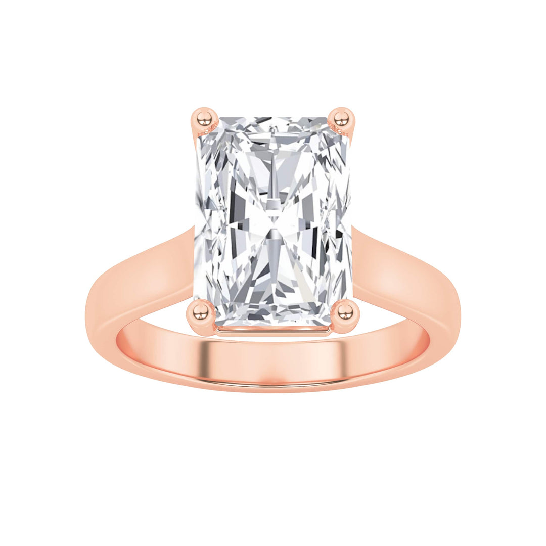 1CTW Radiant Shaped Lab Grown Diamond (F/VS) Plain Cathedral Trellis Shank Solitaire Engagement Ring in 14K Gold