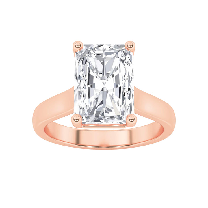 1CTW Radiant Shaped Lab Grown Diamond (F/VS) Plain Cathedral Trellis Shank Solitaire Engagement Ring in 14K Gold