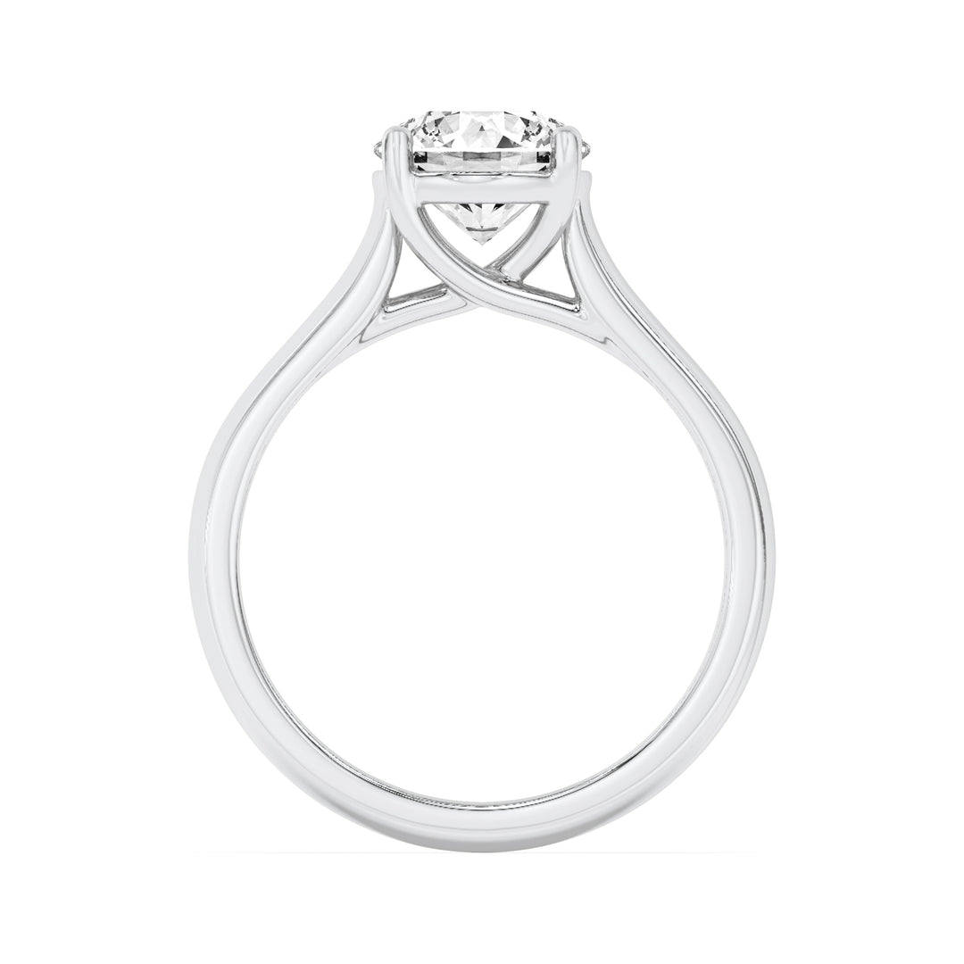 1CTW Round Shaped Lab Grown Diamond (F/VVS) Plain Cathedral Trellis Shank Solitaire Engagement Ring in 14K Gold