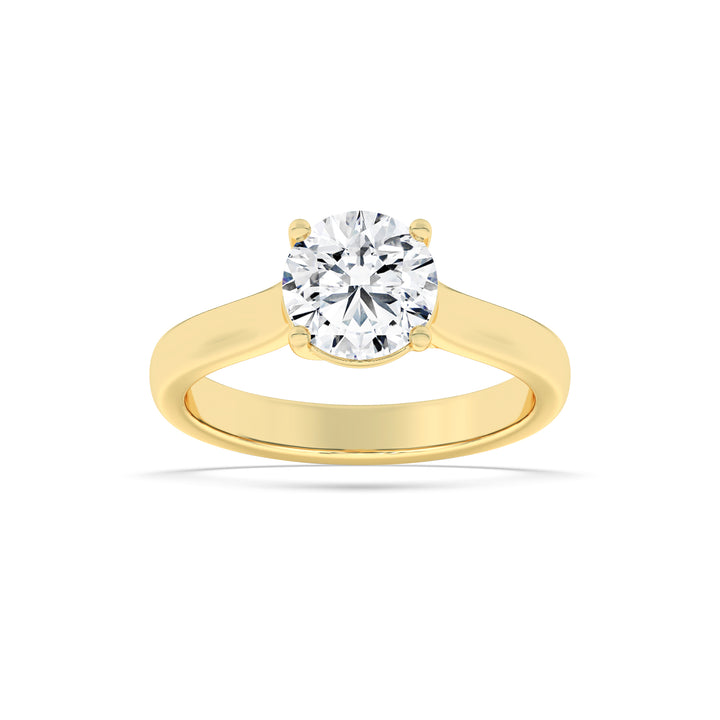 1CTW Round Shaped Lab Grown Diamond (F/VS) Plain Cathedral Trellis Shank Solitaire Engagement Ring in 14K Gold