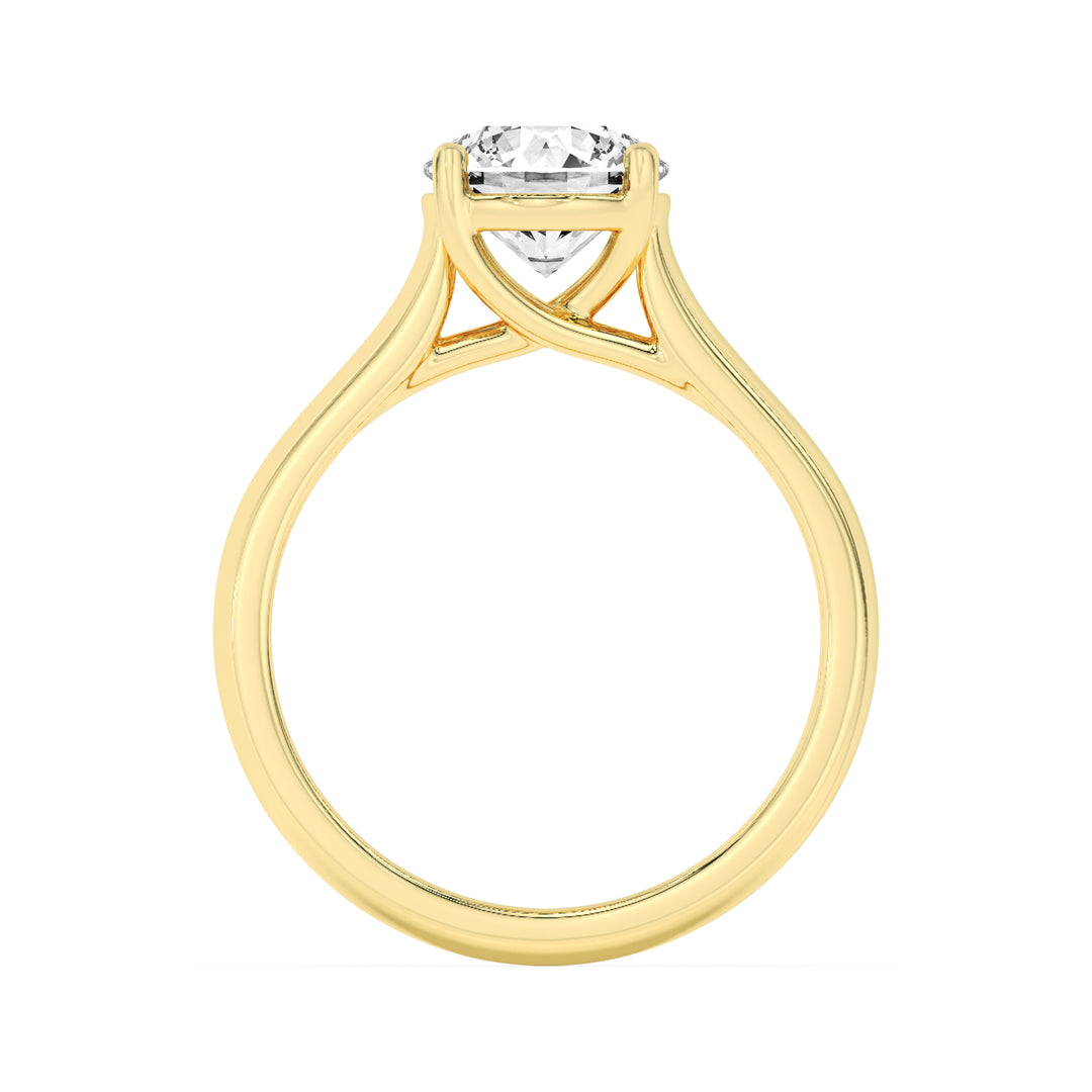 1CTW Round Shaped Lab Grown Diamond (F/VS) Plain Cathedral Trellis Shank Solitaire Engagement Ring in 14K Gold