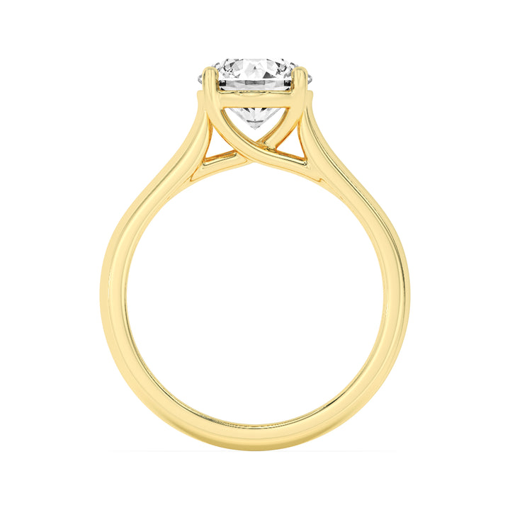 1CTW Round Shaped Lab Grown Diamond (F/VS) Plain Cathedral Trellis Shank Solitaire Engagement Ring in 14K Gold