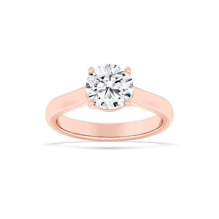 1CTW Round Shaped Lab Grown Diamond (F/VS) Plain Cathedral Trellis Shank Solitaire Engagement Ring in 14K Gold