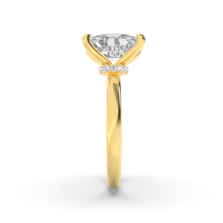 1.5CTW Elongated Cushion Shaped Lab Grown Diamond (F/VS) Hidden Halo Plain Shank Engagement Ring in 14K Gold