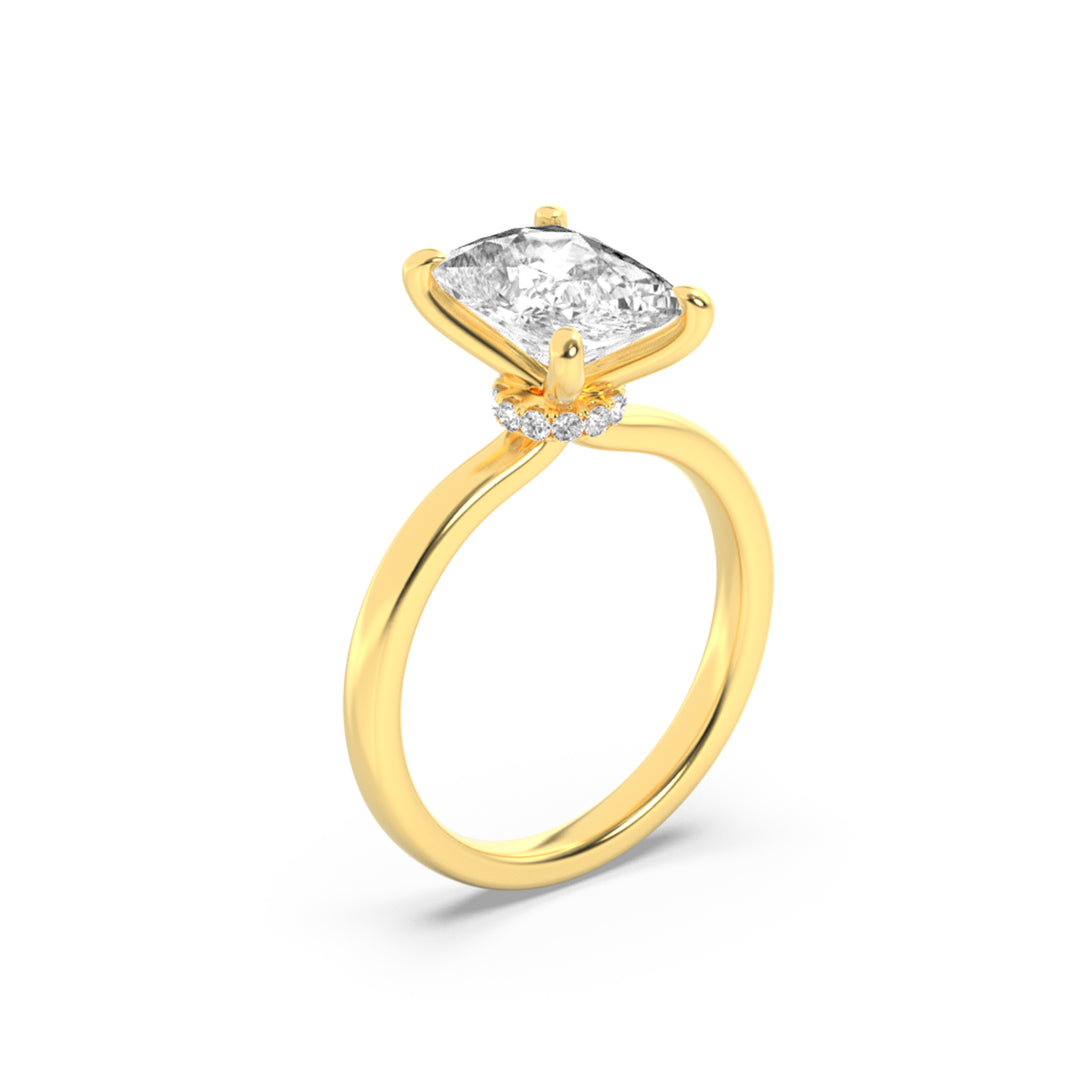 2Cttw Elongated Cushion Shaped Lab Grown Diamond (F/VS) Hidden Halo Plain Shank Engagement Ring in 14K Gold