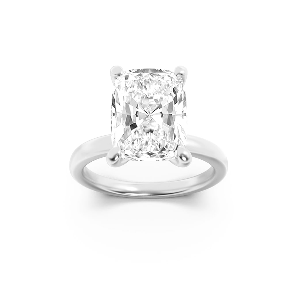 3.25Cttw Elongated Cushion Shaped Lab Grown Diamond (F/VS) Hidden Halo Plain Shank Engagement Ring in 14K Gold