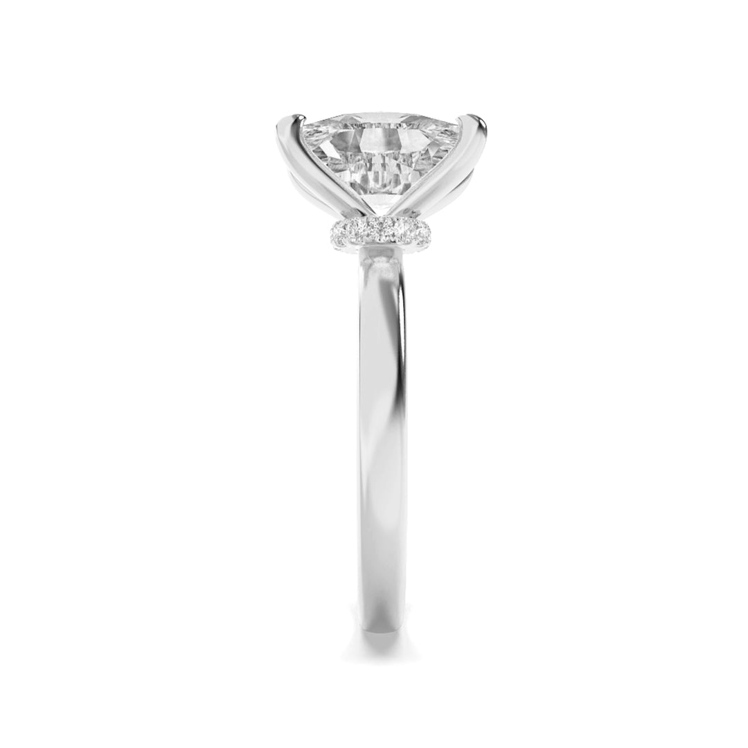 3.25Cttw Elongated Cushion Shaped Lab Grown Diamond (F/VS) Hidden Halo Plain Shank Engagement Ring in 14K Gold