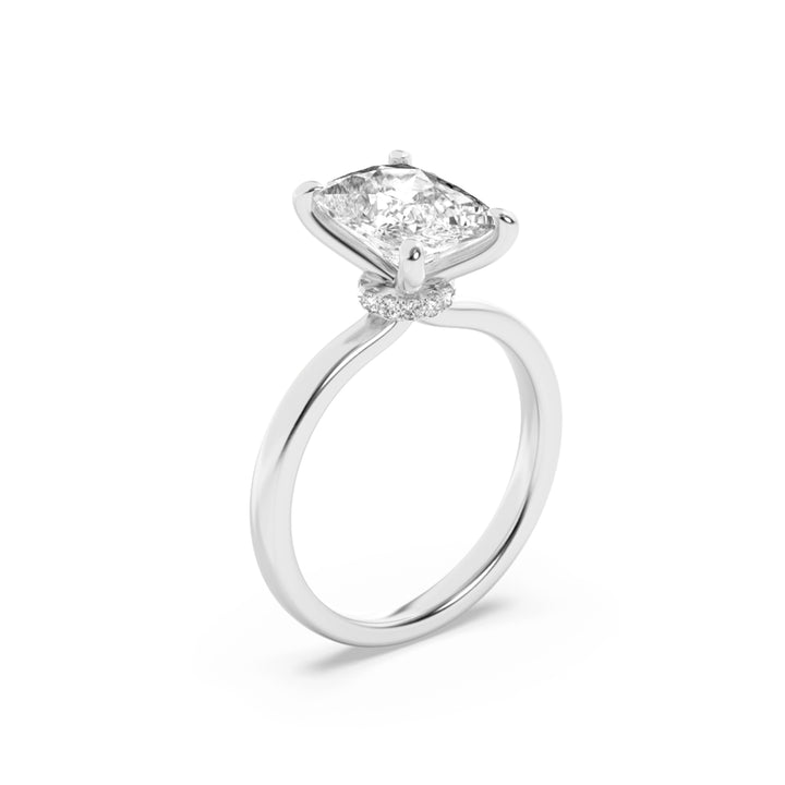 3.25Cttw Elongated Cushion Shaped Lab Grown Diamond (G/VS) Hidden Halo Plain Shank Engagement Ring in 14K Gold
