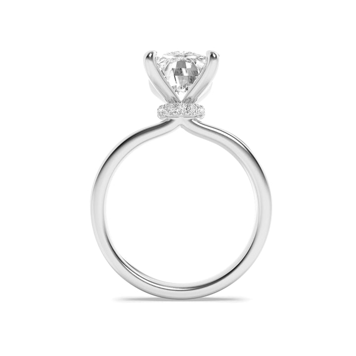 3.25Cttw Elongated Cushion Shaped Lab Grown Diamond (G/VS) Hidden Halo Plain Shank Engagement Ring in 14K Gold