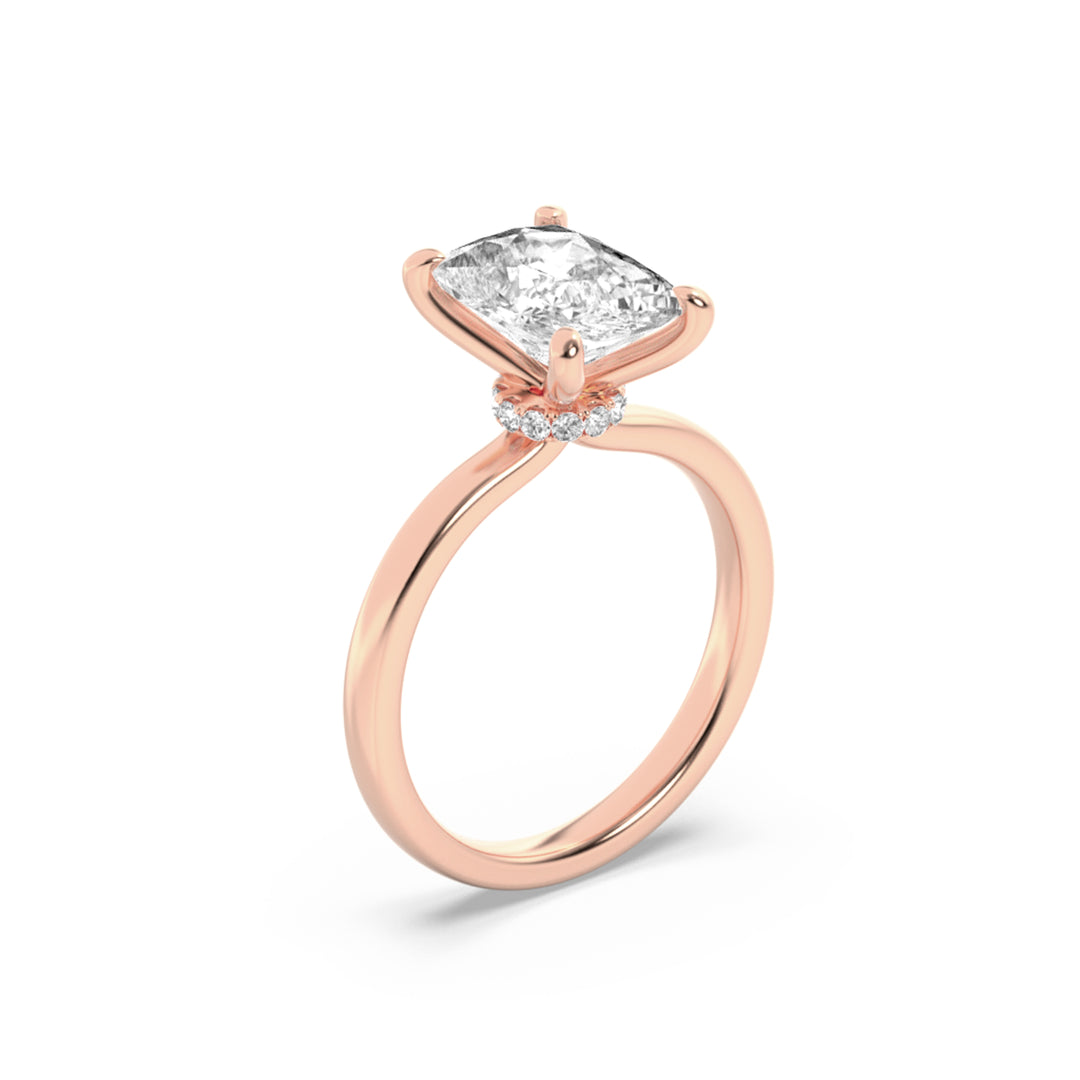 3.25Cttw Elongated Cushion Shaped Lab Grown Diamond (G/VS) Hidden Halo Plain Shank Engagement Ring in 14K Gold
