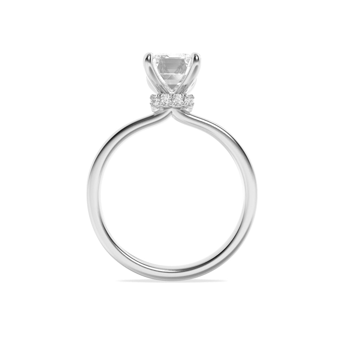 1CTW Emerald Shaped Lab Grown Diamond (F/VS) Hidden Halo Plain Shank Engagement Ring in 14K Gold