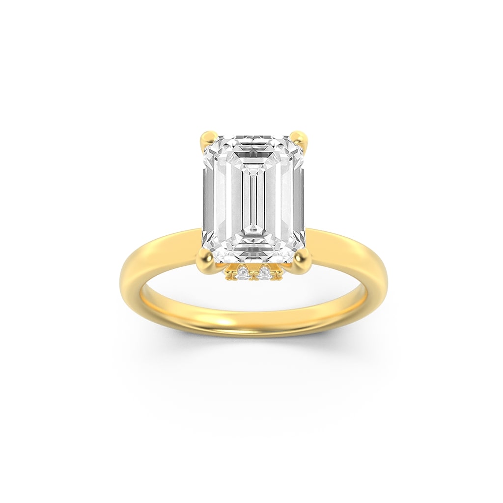 1CTW Emerald Shaped Lab Grown Diamond (F/VS) Hidden Halo Plain Shank Engagement Ring in 14K Gold