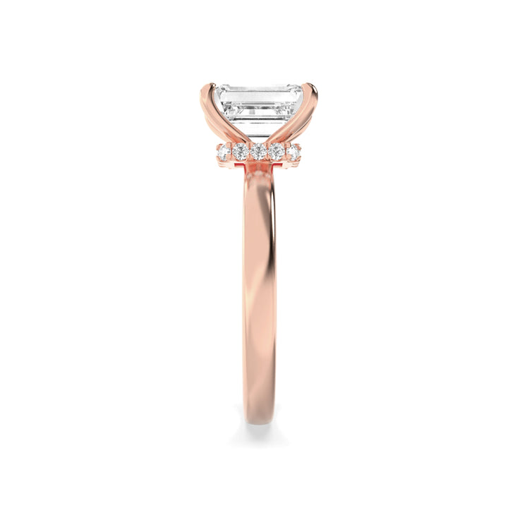 1CTW Emerald Shaped Lab Grown Diamond (F/VS) Hidden Halo Plain Shank Engagement Ring in 14K Gold
