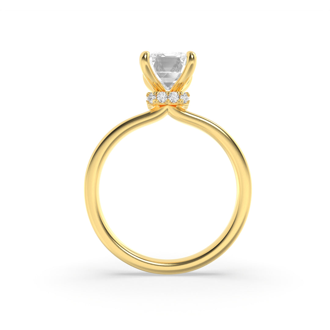 2Cttw Emerald Shaped Lab Grown Diamond (F/VS) Hidden Halo Plain Shank Engagement Ring in 14K Gold