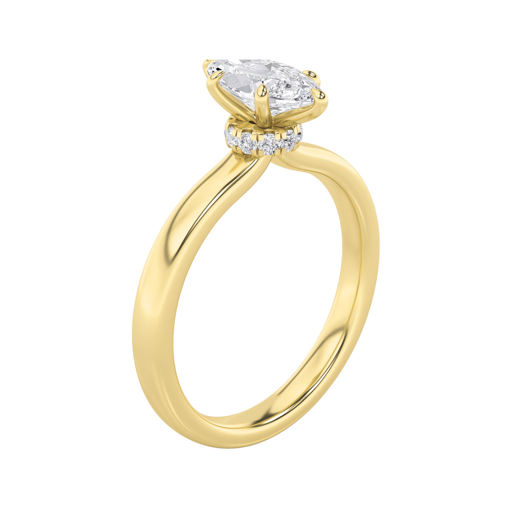 1CTW Marquise Shaped Lab Grown Diamond (F/VS) Hidden Halo Plain Shank Engagement Ring in 14K Gold